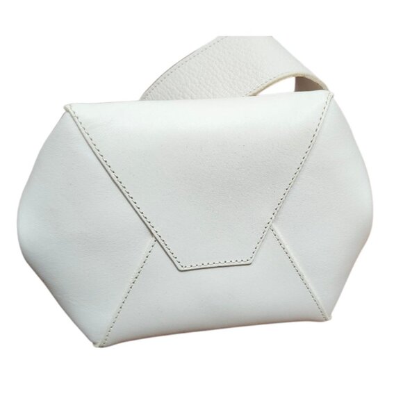 Clare V. Frame Top Handle Bag White Leather Gold Kiss-Lock Clasp Chic - Picture 9 of 16